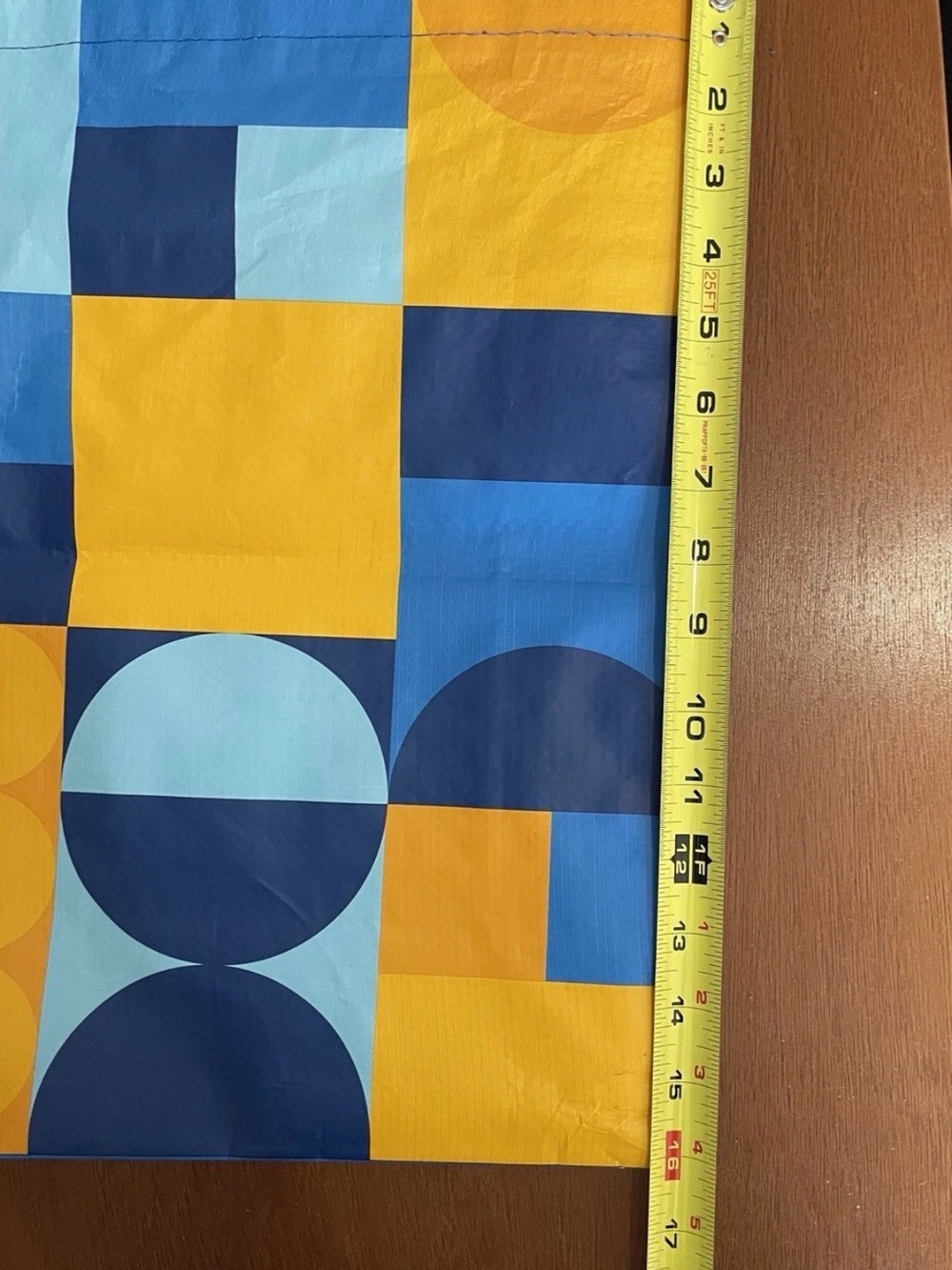 Walmart Large Shopping Bags Lot Of 6 Reusable Blue Yellow Geometric Design - Picture 2 of 4